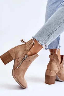Zamszowe Botki Na Masywnym Obcasie Beżowe Camden