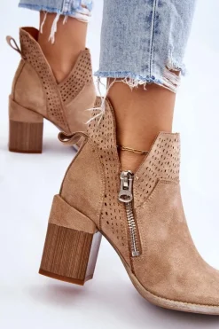 Zamszowe Botki Na Masywnym Obcasie Beżowe Camden