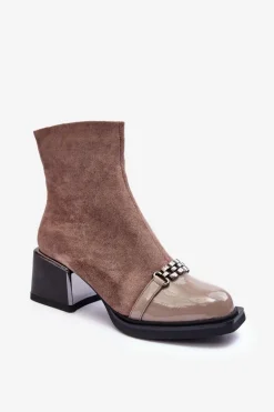 Zamszowe Botki Na Masywnym Klocku S.Barski MR870-70 Beżowe