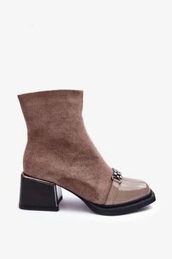 Zamszowe Botki Na Masywnym Klocku S.Barski MR870-70 Beżowe