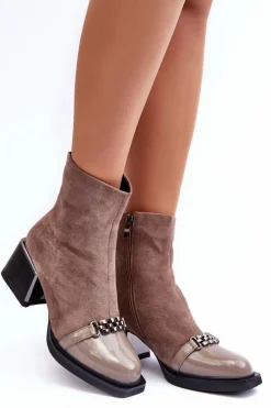 Zamszowe Botki Na Masywnym Klocku S.Barski MR870-70 Beżowe