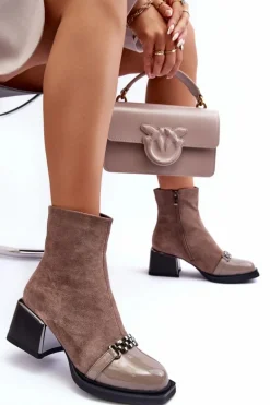 Zamszowe Botki Na Masywnym Klocku S.Barski MR870-70 Beżowe