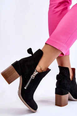 Zamszowe Botki Na Masywnym Obcasie Czarne Camden