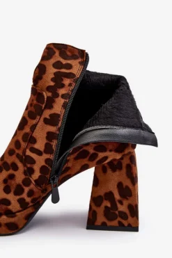 Zamszowe Botki Na Masywnym Obcasie Zwierzęcy Wzór Brązowe Abnous