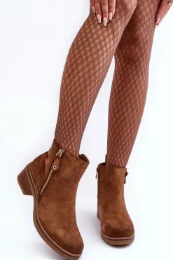 Zamszowe Botki Na Niskim Słupku Brązowe Laurisa