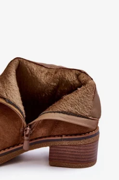 Zamszowe Botki Na Niskim Słupku Brązowe Laurisa