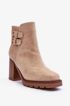 Zamszowe Botki Na Obcasie Beżowe Makeline