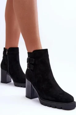 Zamszowe Botki Na Obcasie Czarne Makeline