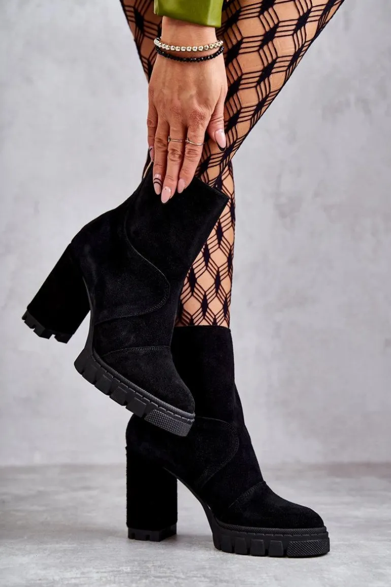 Zamszowe Botki Na Obcasie Czarne Elia