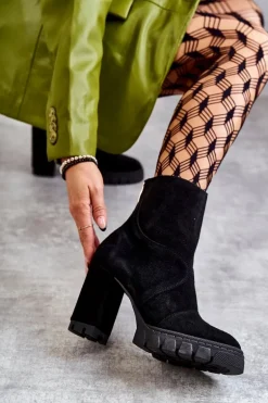 Zamszowe Botki Na Obcasie Czarne Elia