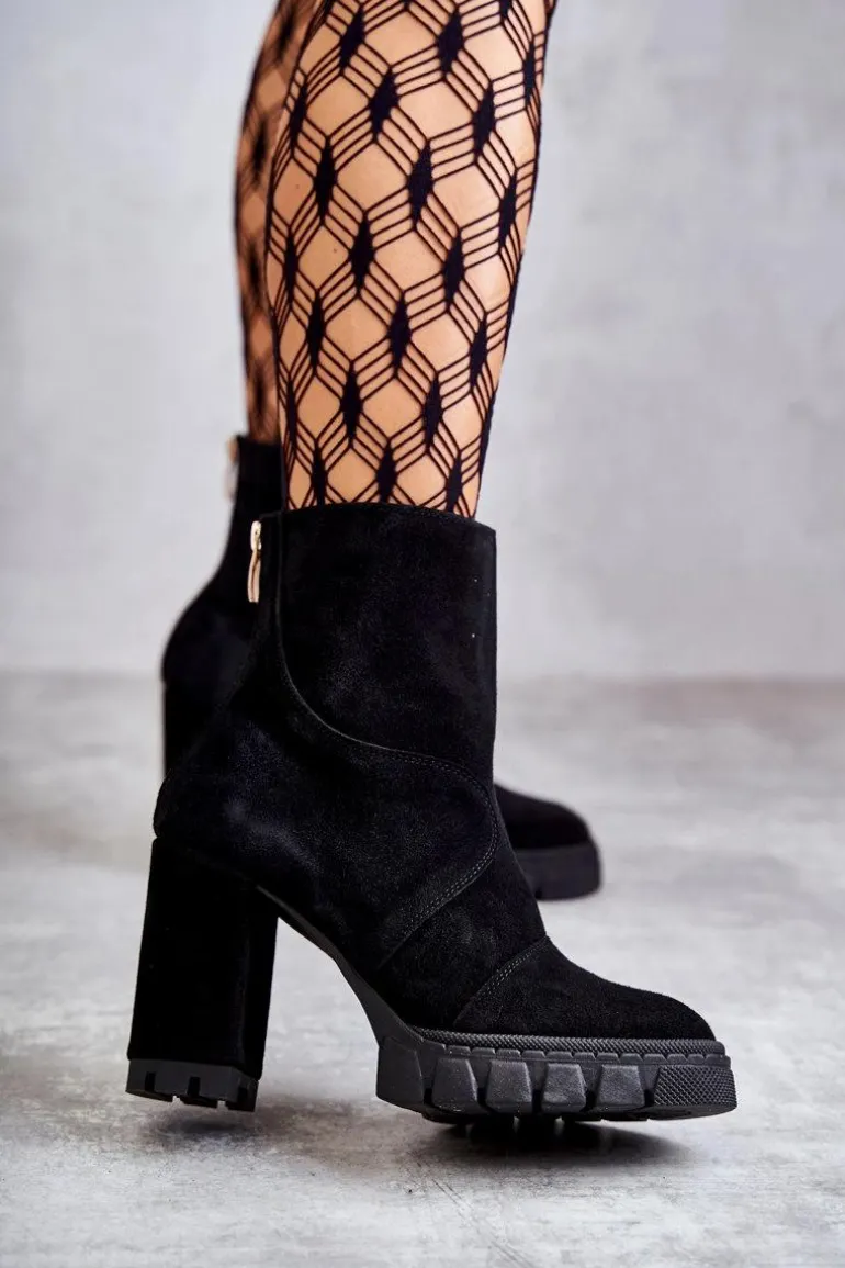 Zamszowe Botki Na Obcasie Czarne Elia