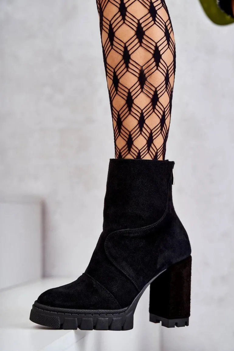 Zamszowe Botki Na Obcasie Czarne Elia