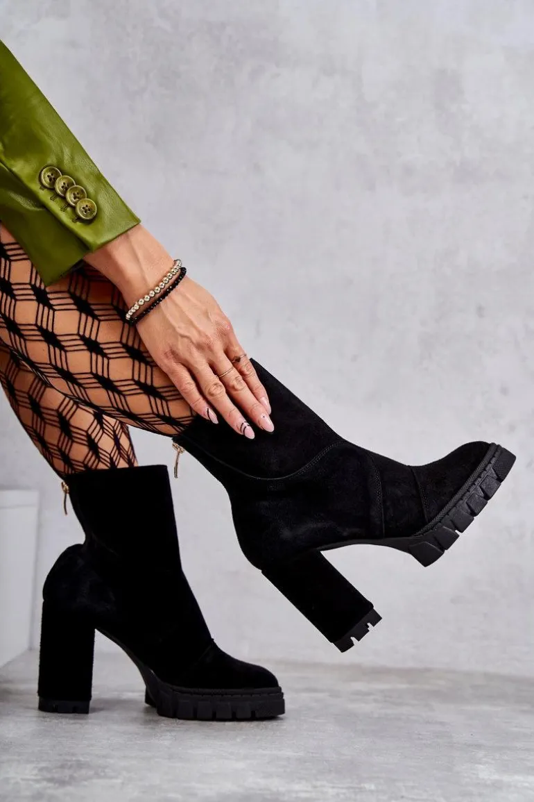 Zamszowe Botki Na Obcasie Czarne Elia