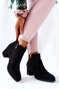 Zamszowe Botki Na Obcasie Czarne Elisea