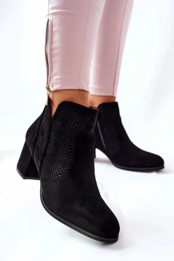 Zamszowe Botki Na Obcasie Czarne Elisea