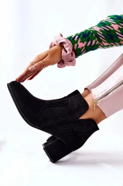 Zamszowe Botki Na Obcasie Czarne Elisea