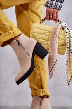 Zamszowe Botki Na Obcasie Z Suwakiem Jasnobeżowe Sevione