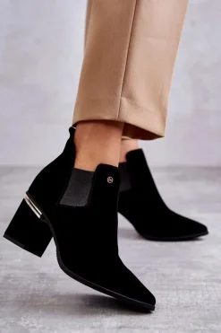 Zamszowe Botki Na Obcasie Laura Messi 2506 Czarne