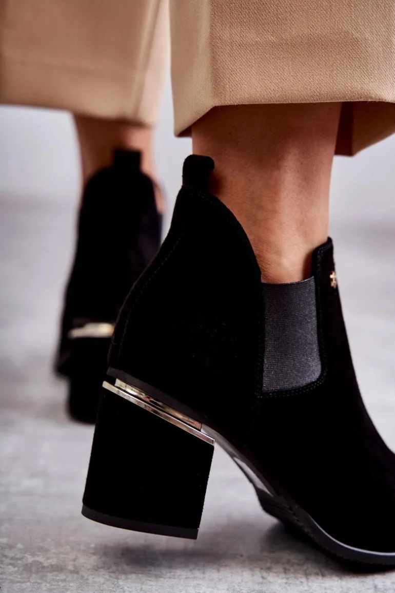 Zamszowe Botki Na Obcasie Laura Messi 2506 Czarne