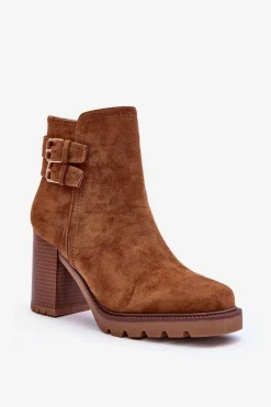 Zamszowe Botki Na Obcasie Brązowe Makeline