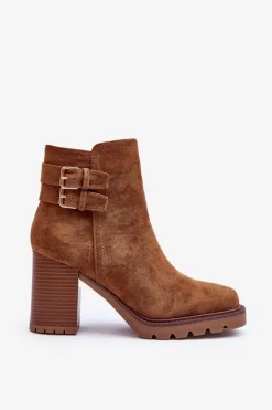 Zamszowe Botki Na Obcasie Brązowe Makeline