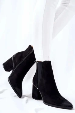Zamszowe Botki Na Obcasie Czarne Coriseis