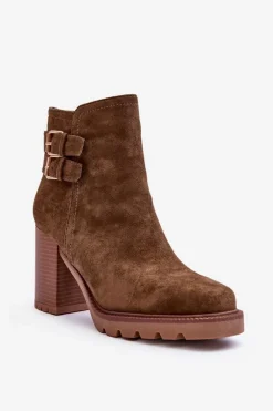 Zamszowe Botki Na Obcasie Oliwkowe Makeline