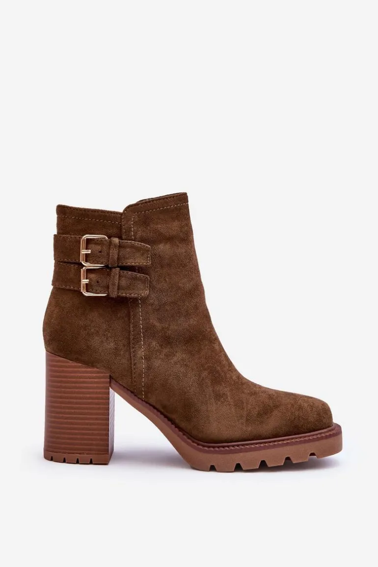 Zamszowe Botki Na Obcasie Oliwkowe Makeline