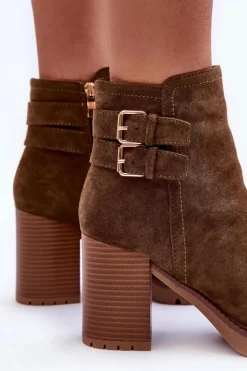 Zamszowe Botki Na Obcasie Oliwkowe Makeline