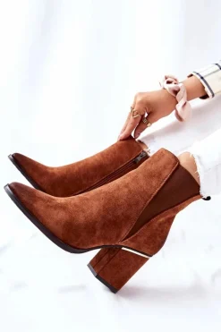 Zamszowe Botki Na Obcasie Brązowe Coriseis