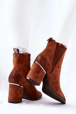 Zamszowe Botki Na Obcasie Brązowe Coriseis