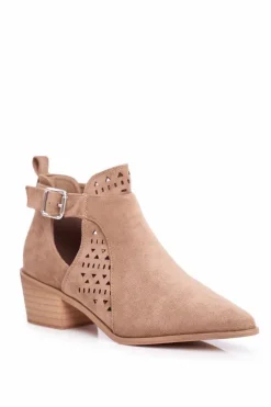 Zamszowe Botki Na Obcasie Z Klamrą Beżowe Esen
