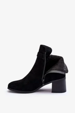 Zamszowe Botki Na Obcasie Z Klamrą Czarne Bronte