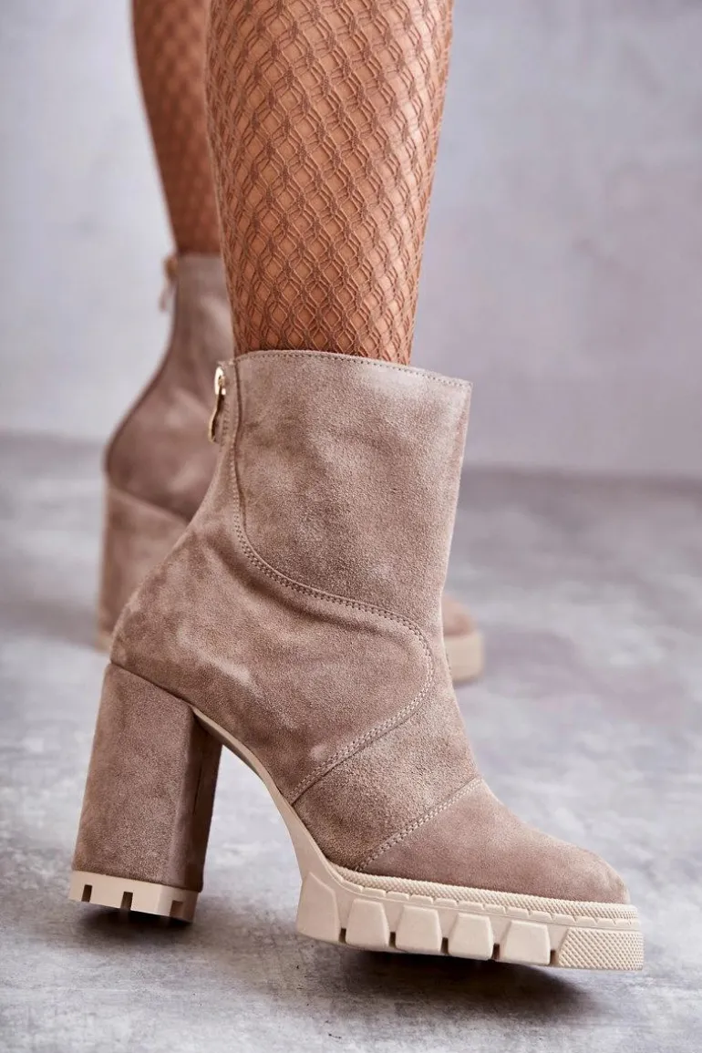 Zamszowe Botki Na Obcasie Beżowe Elia