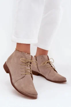 Zamszowe Botki Na Płaskim Obcasie Cappuccino Zazoo 4078