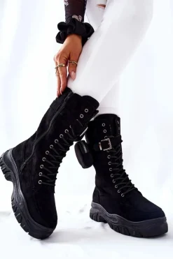 Zamszowe Botki Na Platformie Z Nerką Czarne Issanti