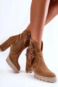 Zamszowe Botki Na Platformie Lewski Shoes 3251 Beżowe