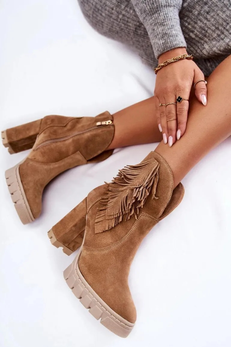 Zamszowe Botki Na Platformie Lewski Shoes 3251 Beżowe