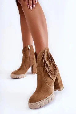 Zamszowe Botki Na Platformie Lewski Shoes 3251 Beżowe