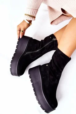 Zamszowe Botki Na Platformie Maciejka Czarne 05319-01
