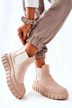 Zamszowe Botki Na Platformie Beżowe Jennily