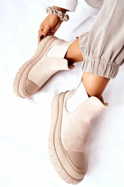 Zamszowe Botki Na Platformie Beżowe Jennily