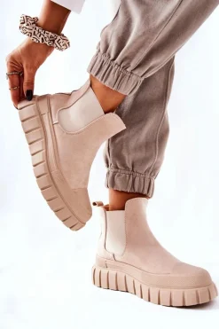 Zamszowe Botki Na Platformie Beżowe Jennily