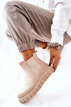 Zamszowe Botki Na Platformie Beżowe Jennily