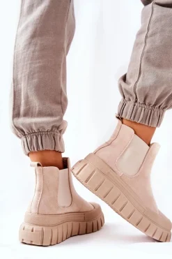 Zamszowe Botki Na Platformie Beżowe Jennily