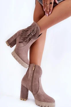 Zamszowe Botki Na Platformie Lewski Shoes 3251 Cappucino