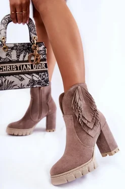 Zamszowe Botki Na Platformie Lewski Shoes 3251 Cappucino