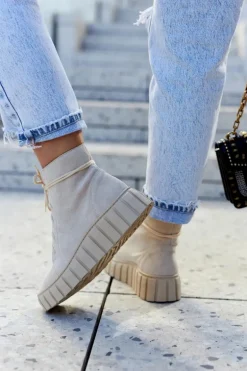 Zamszowe Botki Na Platformie Lewski Shoes 3177 Jasnobeżowe