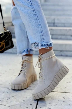 Zamszowe Botki Na Platformie Lewski Shoes 3177 Jasnobeżowe