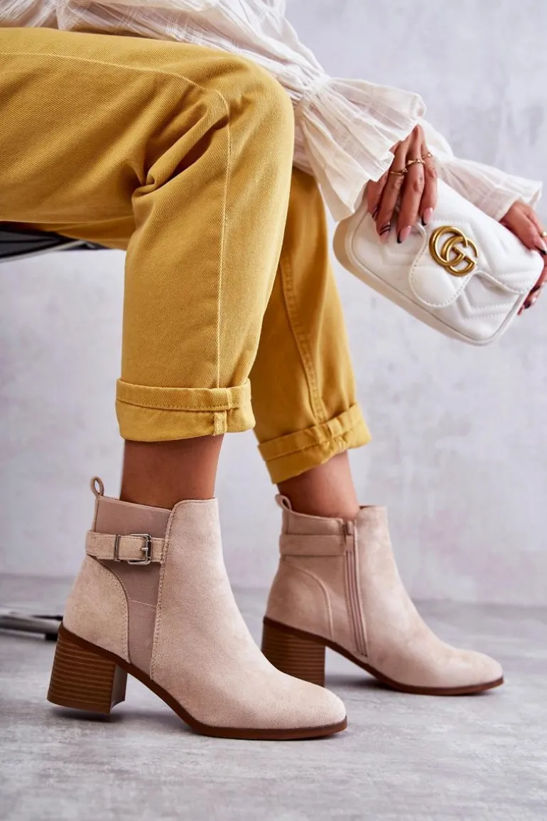 Zamszowe Botki Na Słupku Beżowe Vannes